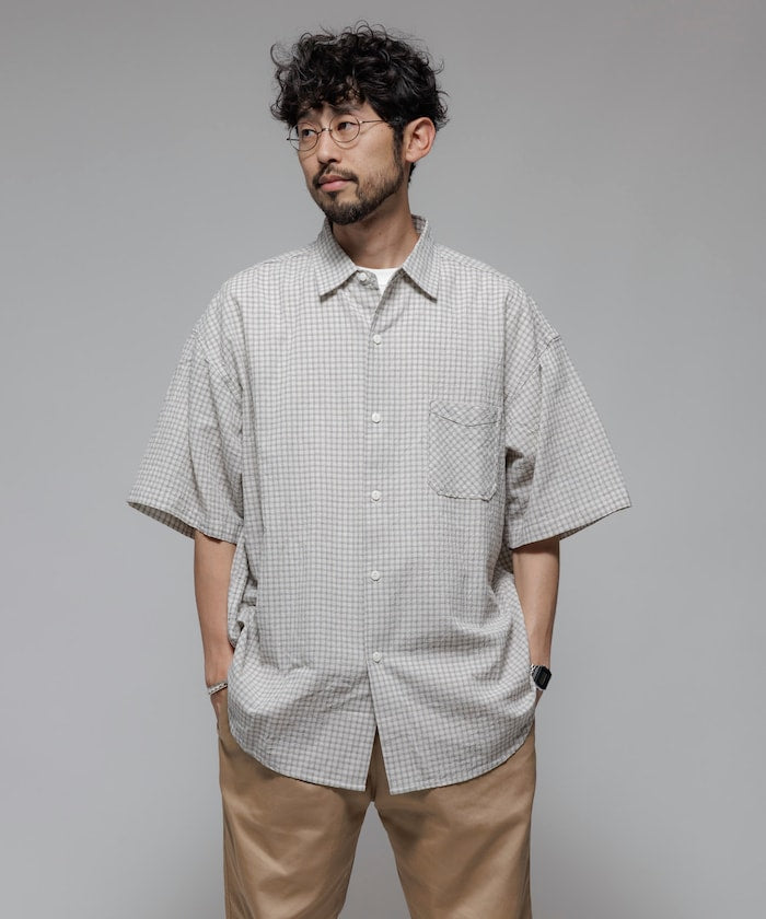 HINSON / 別注 皺感輕薄 短袖襯衫