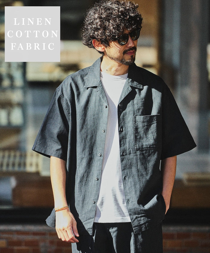 FREAK’S STORE LINEN COTTON OPEN COLLAR SS SHIRT / 亞麻棉質開領短袖襯衫