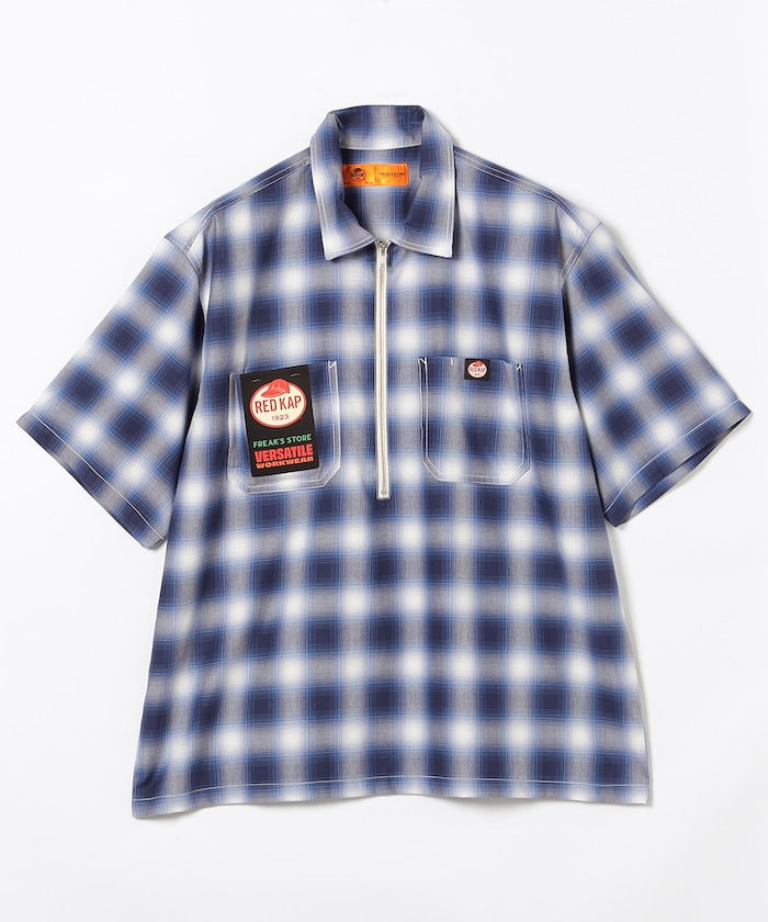 RED KAP / 半拉鍊雙口袋短袖工作 拉鏈半開襟衫