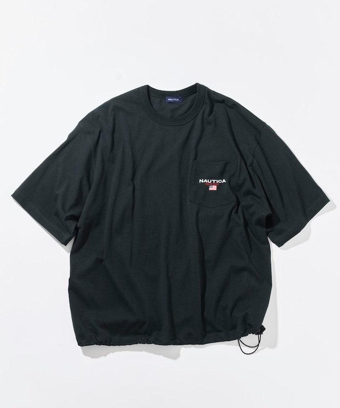 NAUTICA JP / 寬鬆剪裁 國旗刺繡 下擺抽繩 口袋T恤