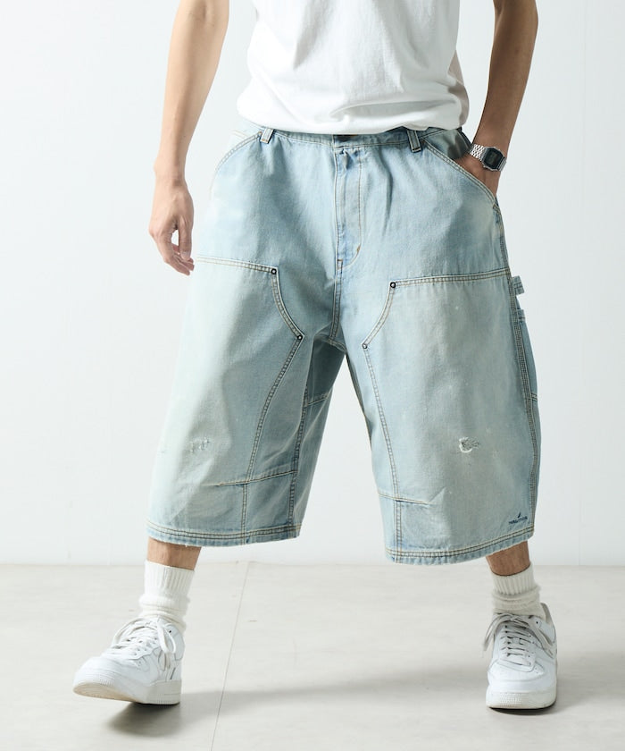 NAUTICA JP / 弧形剪裁 雙膝工裝牛仔短褲