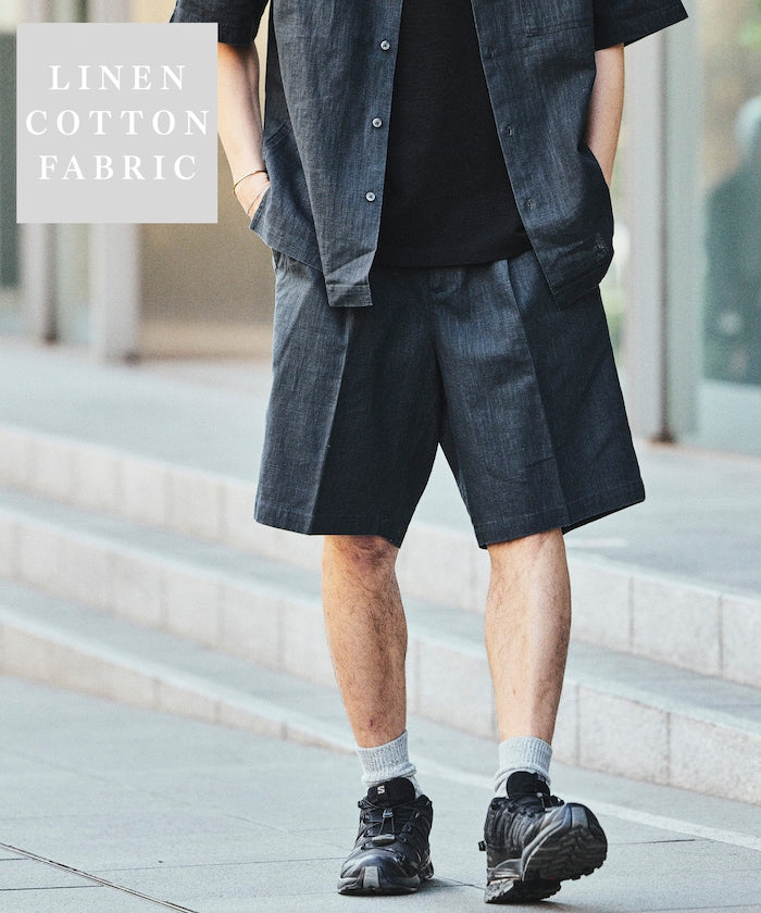 FREAK’S STORE LINEN COTTON EASY SHORT PANTS / 亞麻棉質雙褶鬆緊短褲
