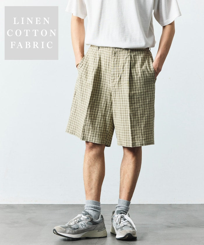 FREAK’S STORE LINEN COTTON EASY SHORT PANTS / 亞麻棉質雙褶鬆緊短褲