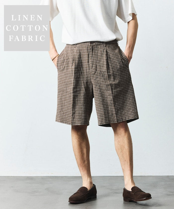FREAK’S STORE LINEN COTTON EASY SHORT PANTS / 亞麻棉質雙褶鬆緊短褲