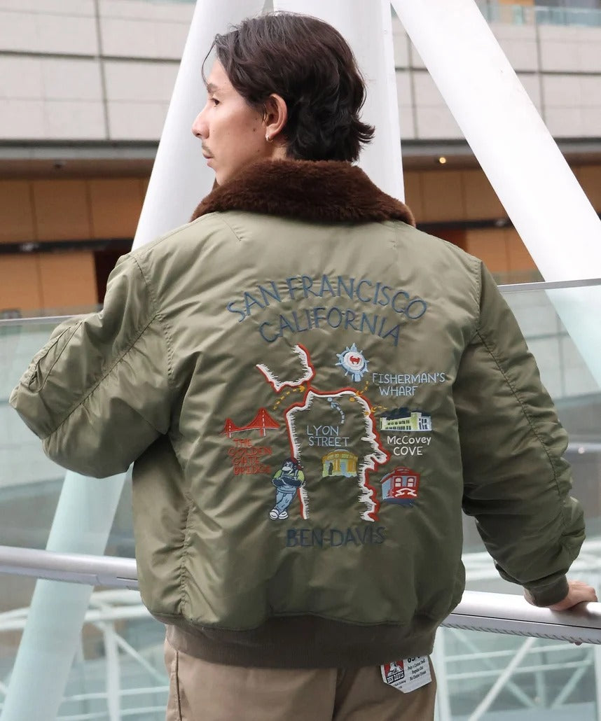 BEN DAVIS / 刺繡飛行外套(可拆式毛絨領)