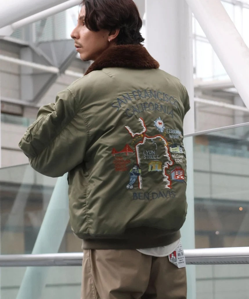 BEN DAVIS / 刺繡飛行外套(可拆式毛絨領)