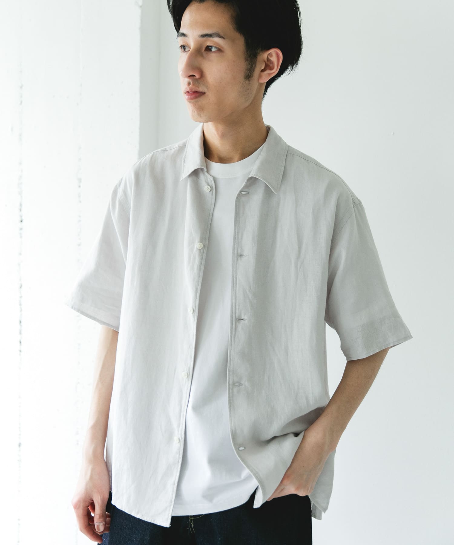 URBAN RESEARCH DOORS / 機能混紡亞麻 短袖襯衫