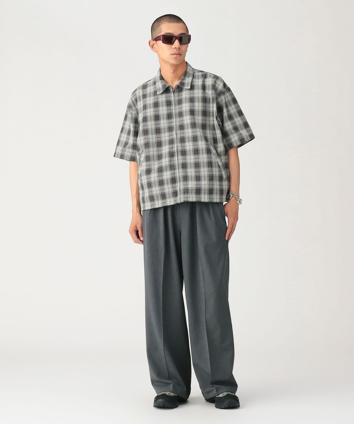 BEAMS Check Zip Up Shirt / 短版格紋拉鍊襯衫外套