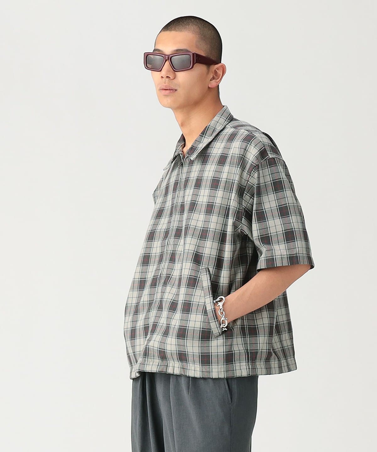 BEAMS Check Zip Up Shirt / 短版格紋拉鍊襯衫外套