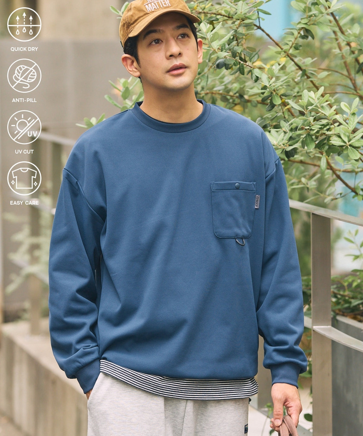 THE CRAFT CREW PRODUCTS / 四向彈性機能 圓領口袋長T恤(抽繩下擺)
