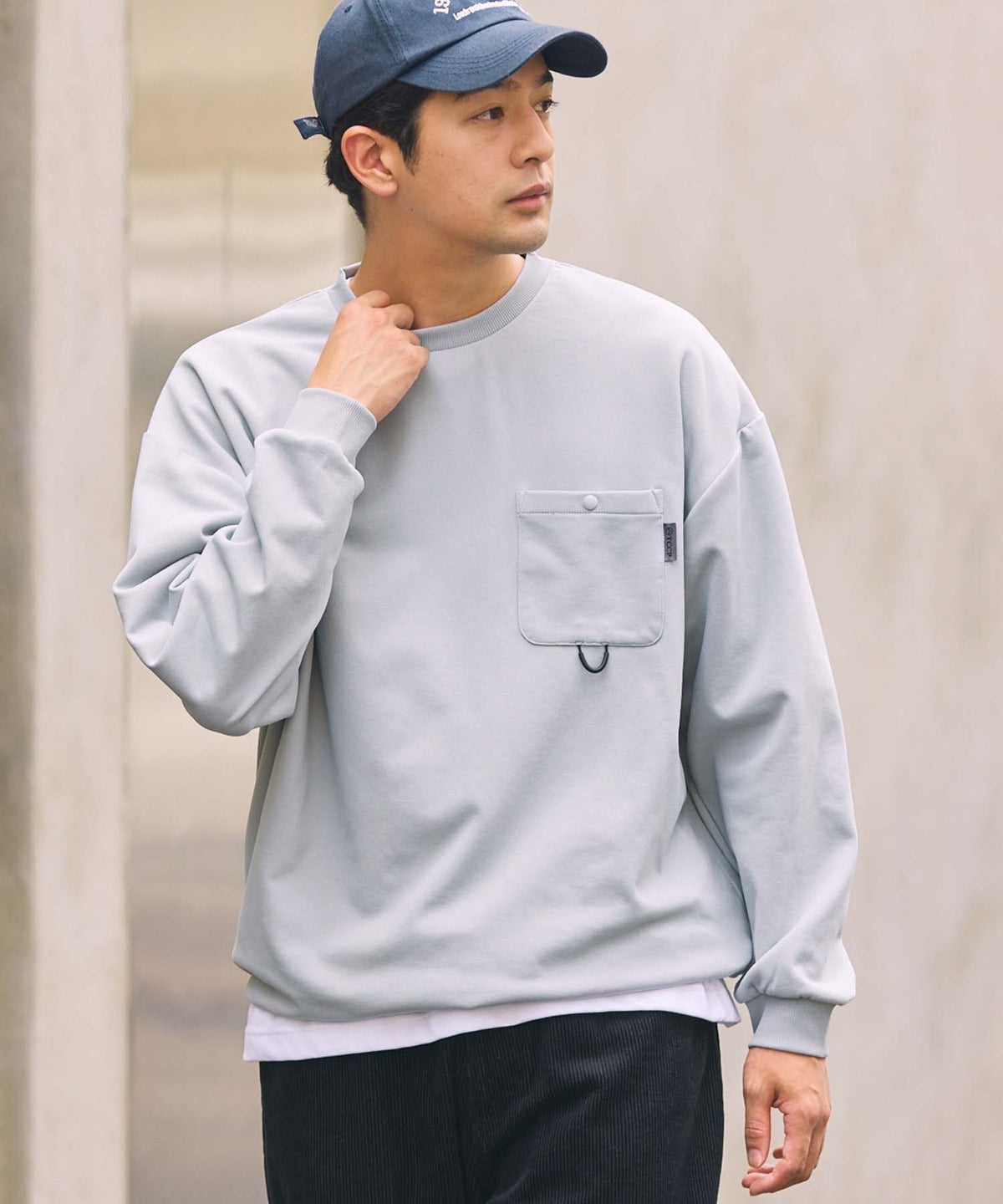 THE CRAFT CREW PRODUCTS / 四向彈性機能 圓領口袋長T恤(抽繩下擺)