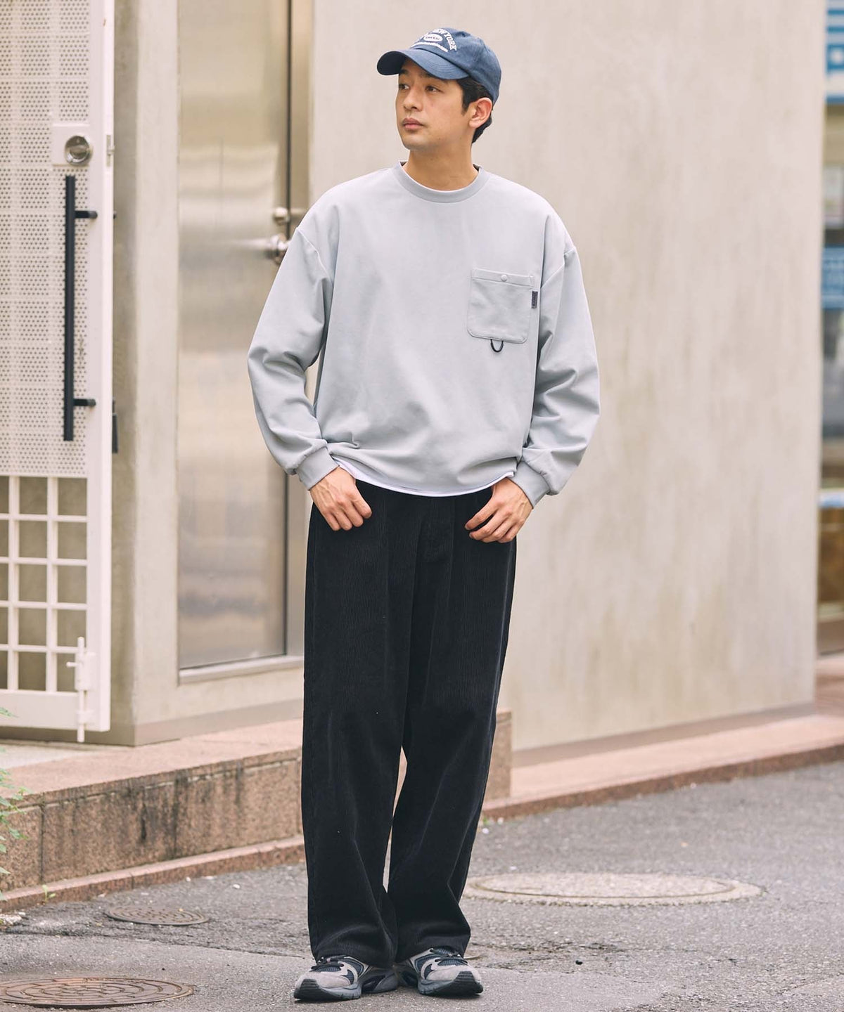 THE CRAFT CREW PRODUCTS / 四向彈性機能 圓領口袋長T恤(抽繩下擺)