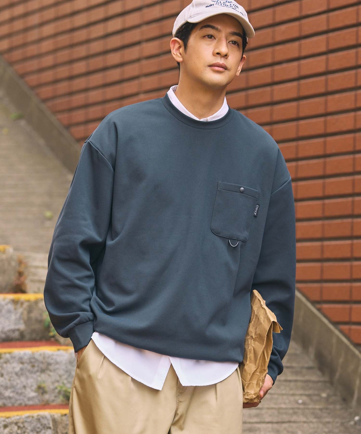THE CRAFT CREW PRODUCTS / 四向彈性機能 圓領口袋長T恤(抽繩下擺)
