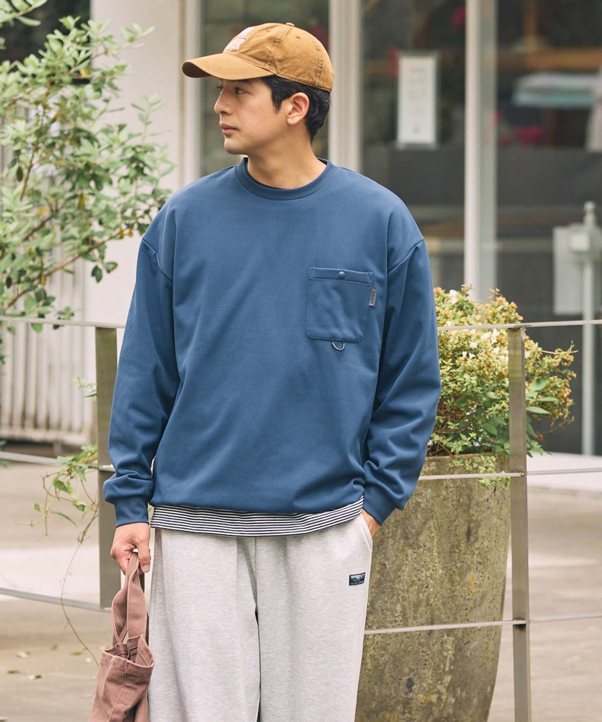 THE CRAFT CREW PRODUCTS / 四向彈性機能 圓領口袋長T恤(抽繩下擺)