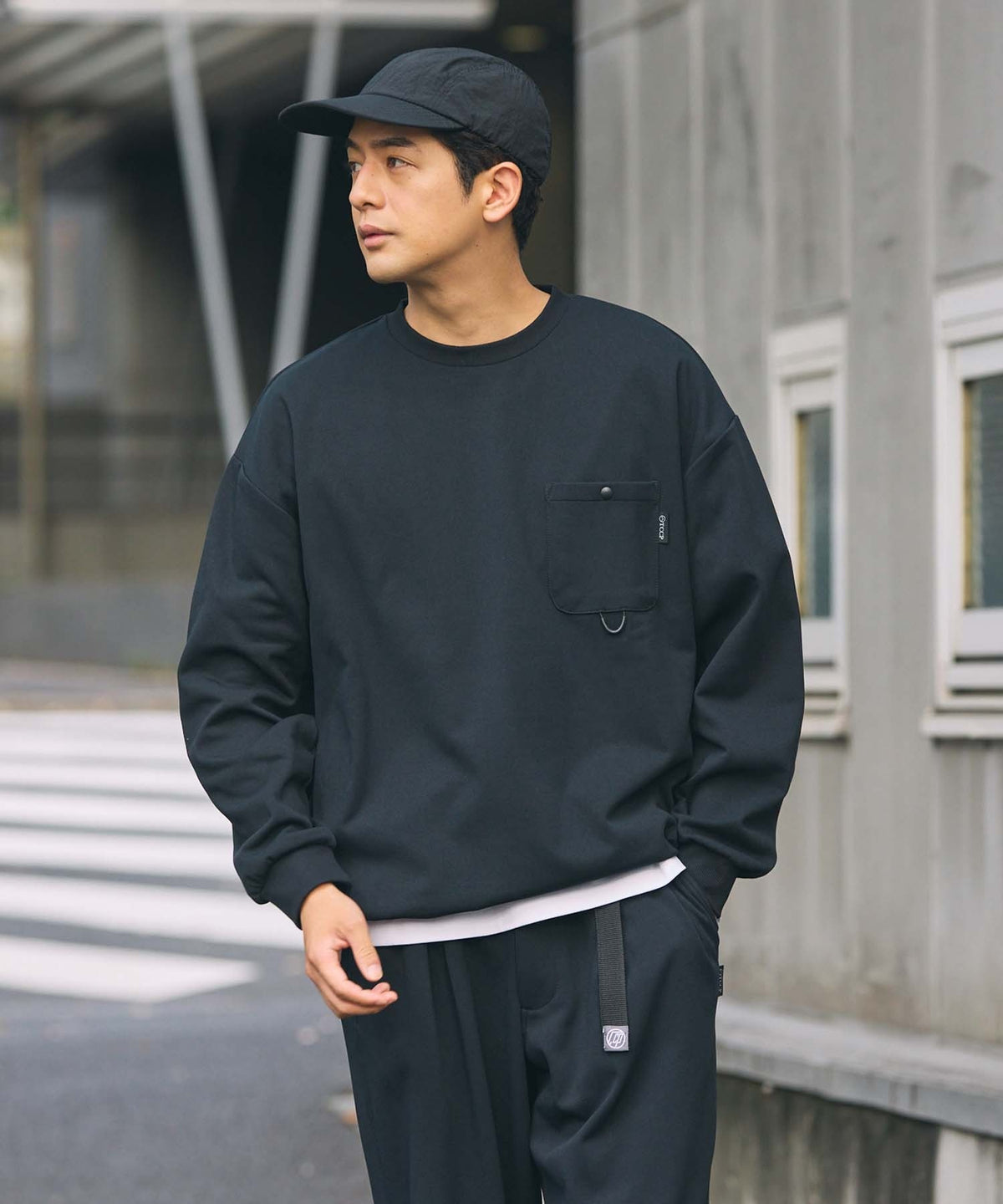 THE CRAFT CREW PRODUCTS / 四向彈性機能 圓領口袋長T恤(抽繩下擺)