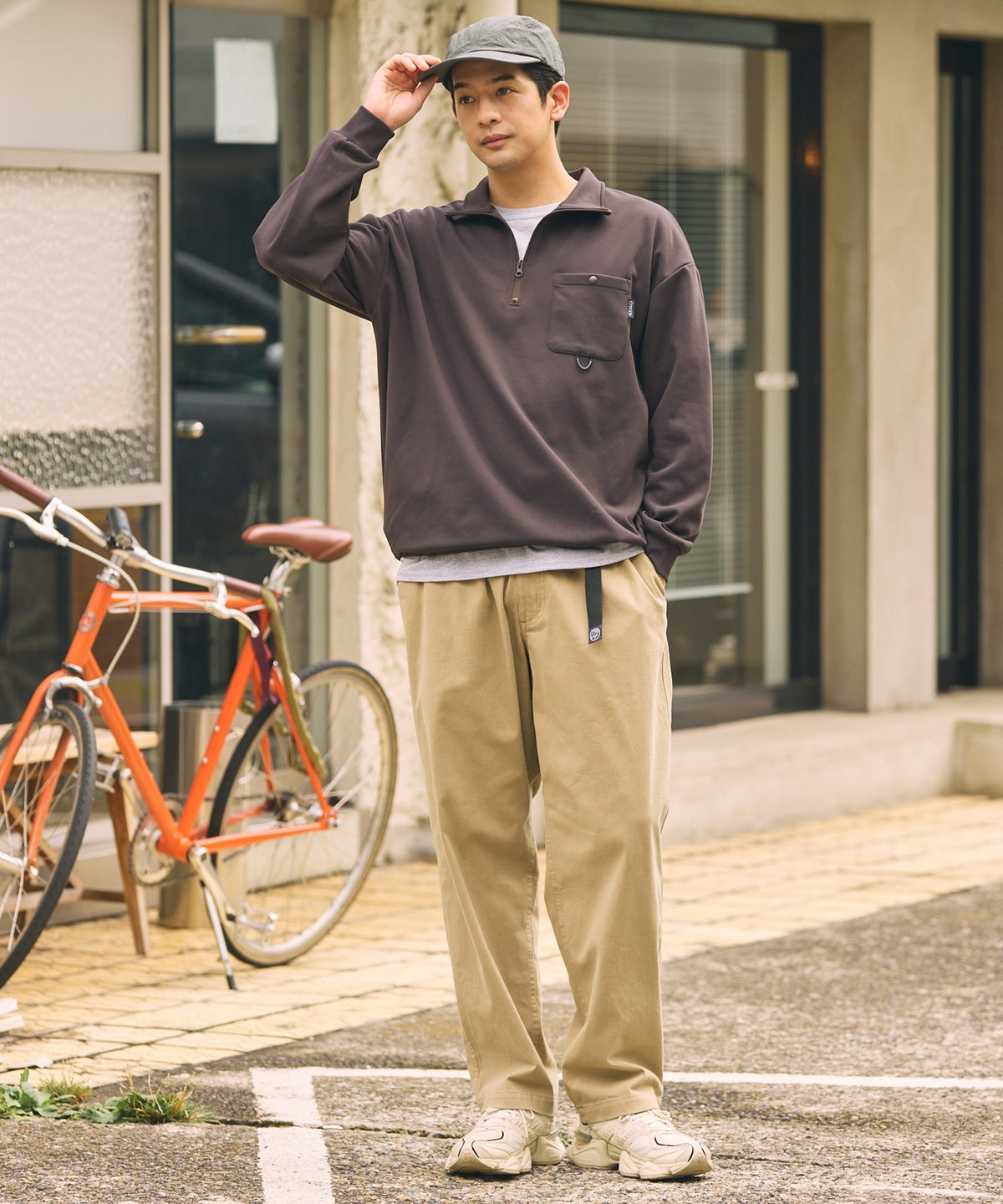 THE CRAFT CREW PRODUCTS / 四向彈性機能 半拉鍊長袖T恤(抽繩下擺)