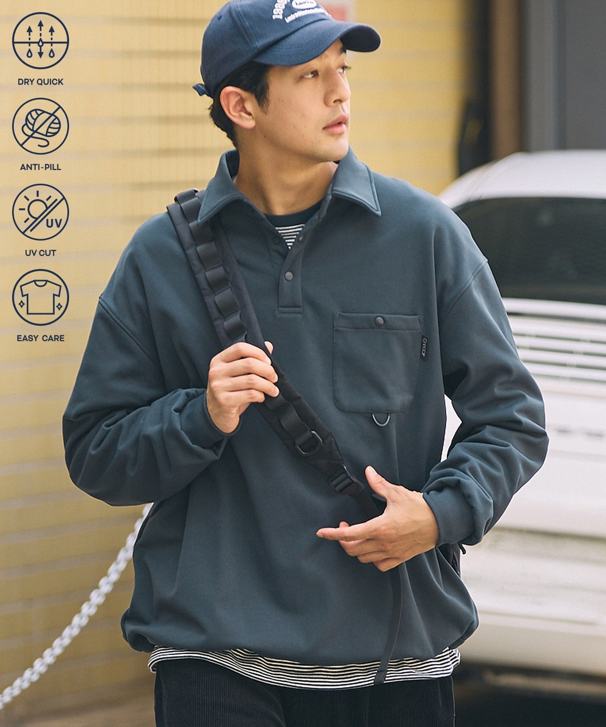 THE CRAFT CREW PRODUCTS / 四向彈性機能 長袖POLO衫(抽繩下擺)