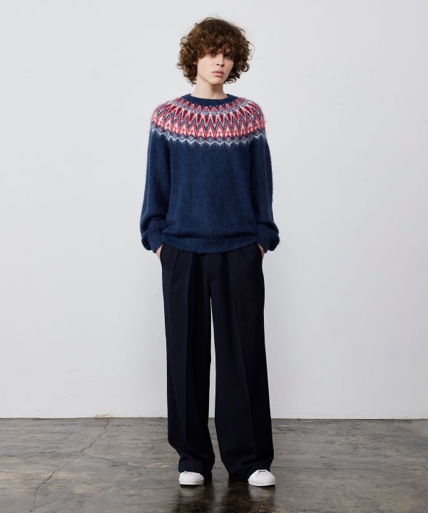 BEAMS / 雙褶立體寬直筒可調褲腳長褲