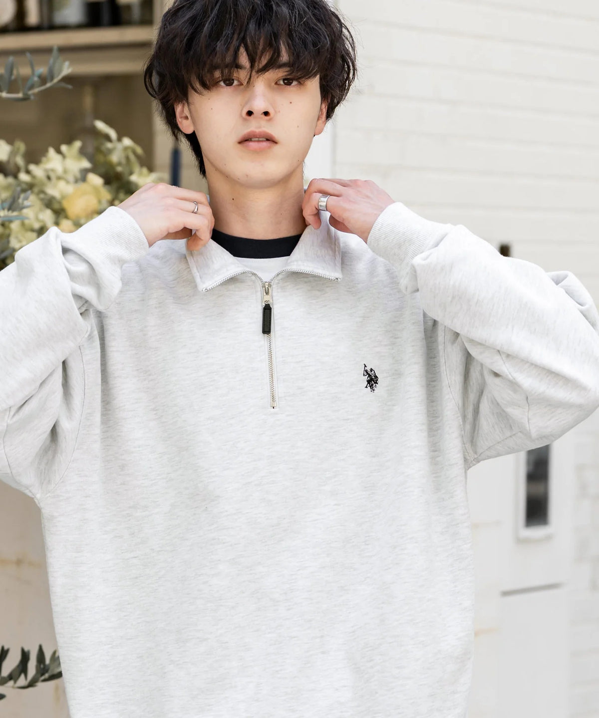 U.S. POLO ASSN. / 寬鬆 刷毛刺繡 半拉鍊開襟衫(日本聯名限定)