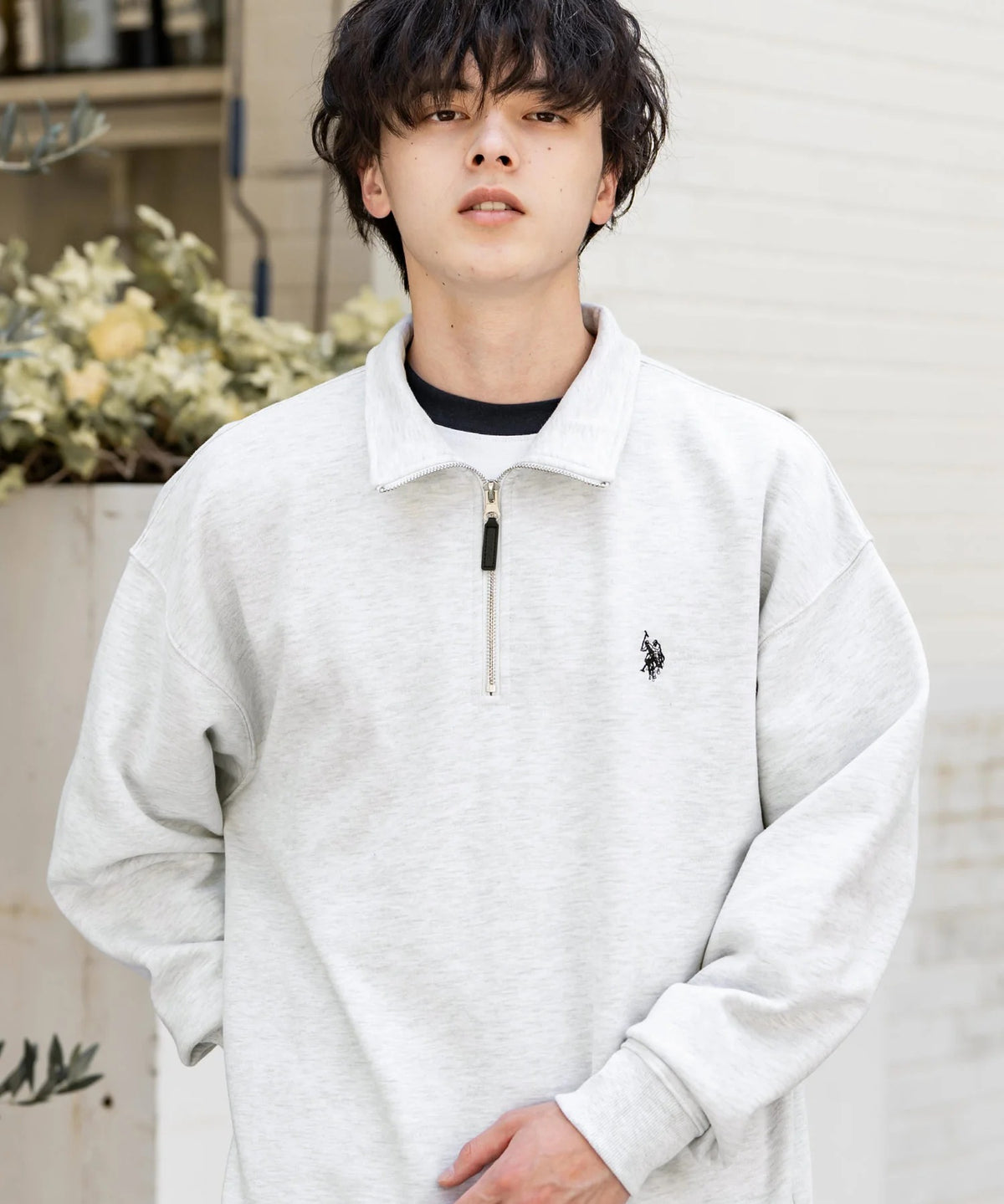 U.S. POLO ASSN. / 寬鬆 刷毛刺繡 半拉鍊開襟衫(日本聯名限定)