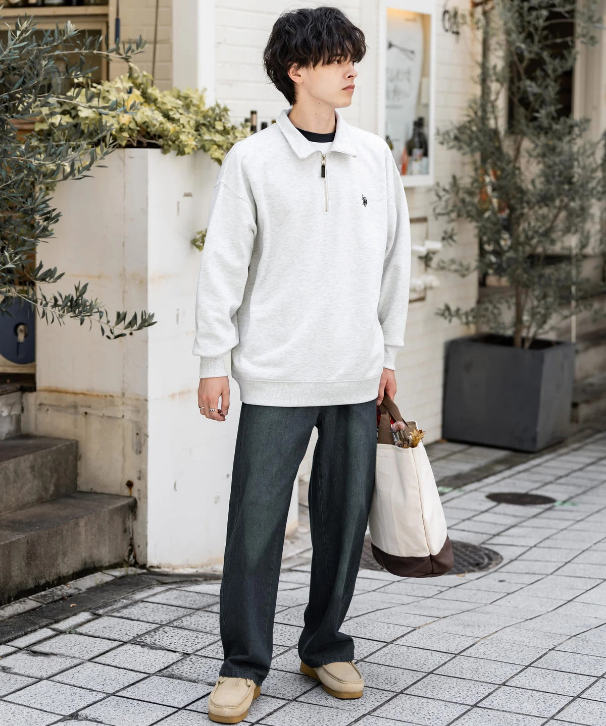 U.S. POLO ASSN. / 寬鬆 刷毛刺繡 半拉鍊開襟衫(日本聯名限定)