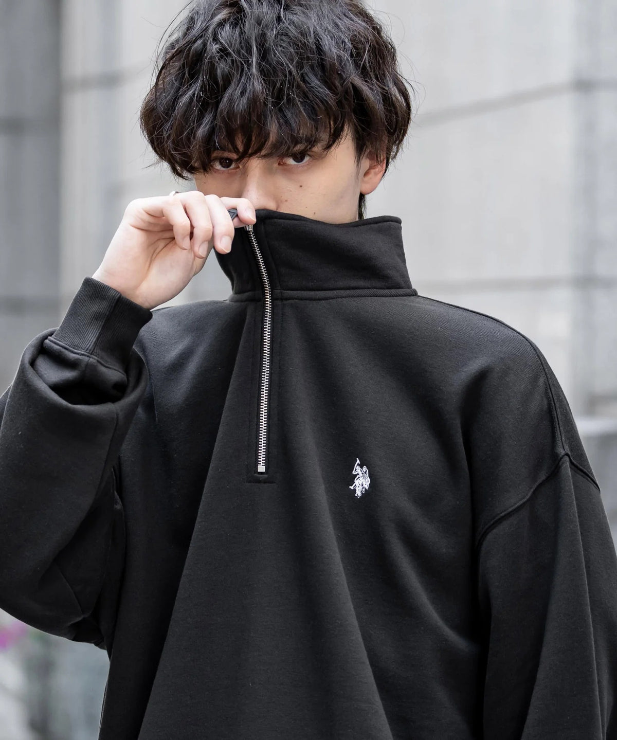 U.S. POLO ASSN. / 寬鬆 刷毛刺繡 半拉鍊開襟衫(日本聯名限定)