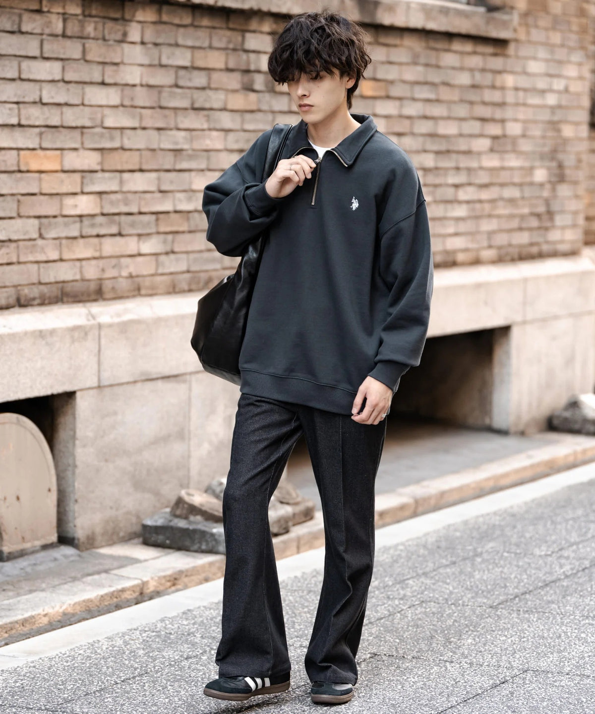 U.S. POLO ASSN. / 寬鬆 刷毛刺繡 半拉鍊開襟衫(日本聯名限定)