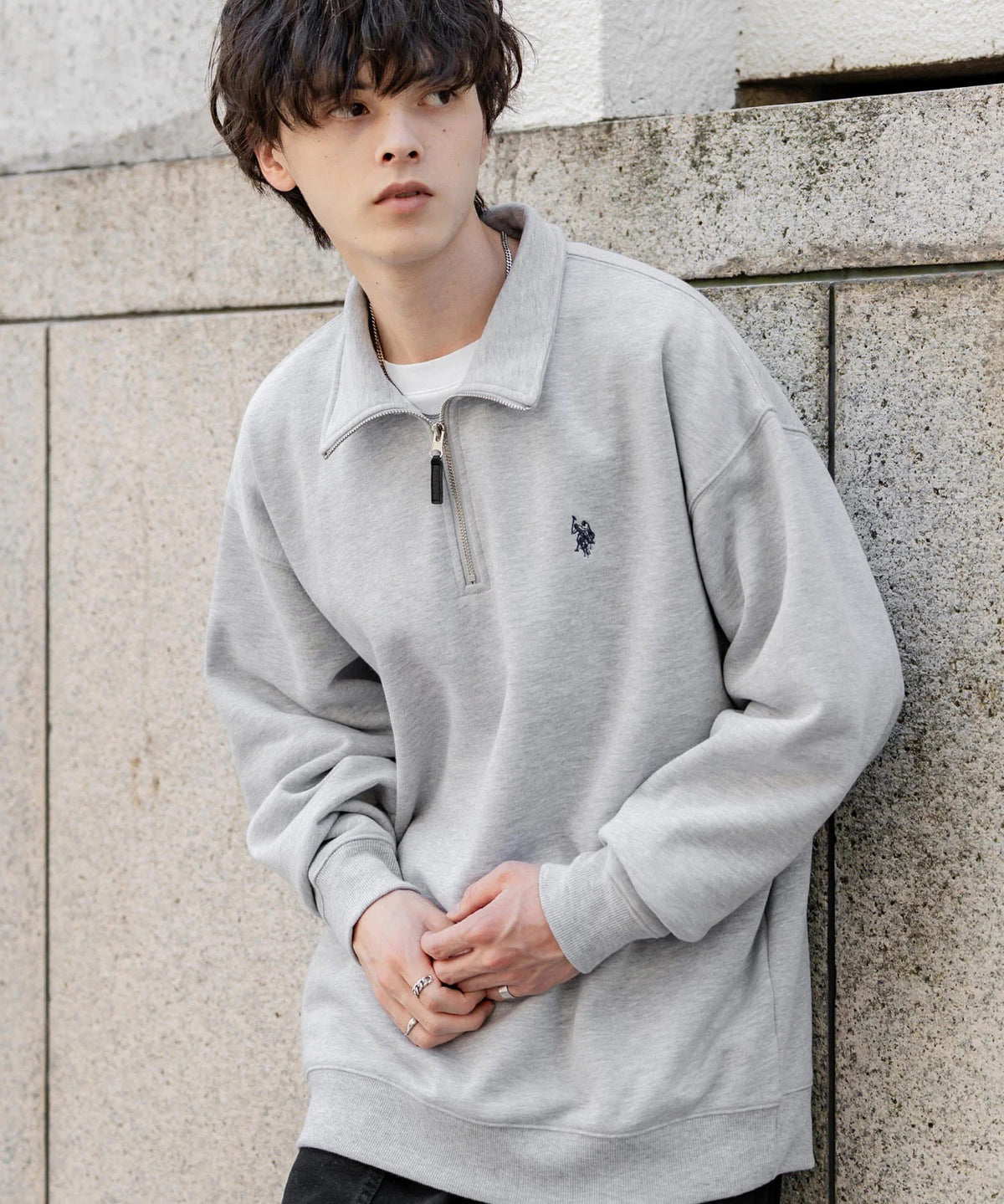 U.S. POLO ASSN. / 寬鬆 刷毛刺繡 半拉鍊開襟衫(日本聯名限定)