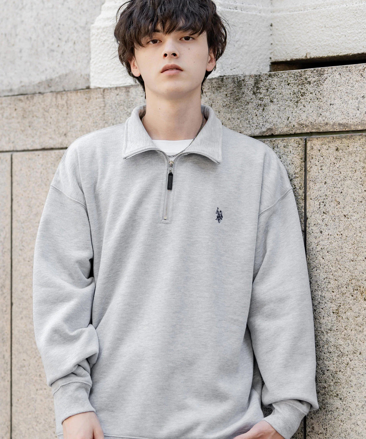 U.S. POLO ASSN. / 寬鬆 刷毛刺繡 半拉鍊開襟衫(日本聯名限定)
