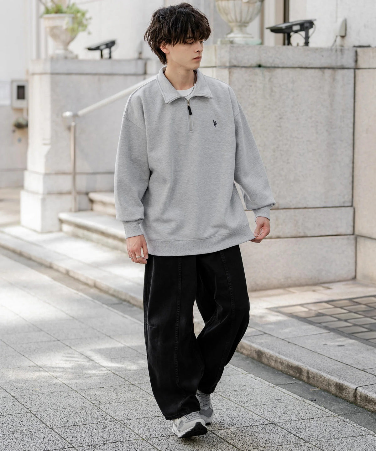 U.S. POLO ASSN. / 寬鬆 刷毛刺繡 半拉鍊開襟衫(日本聯名限定)