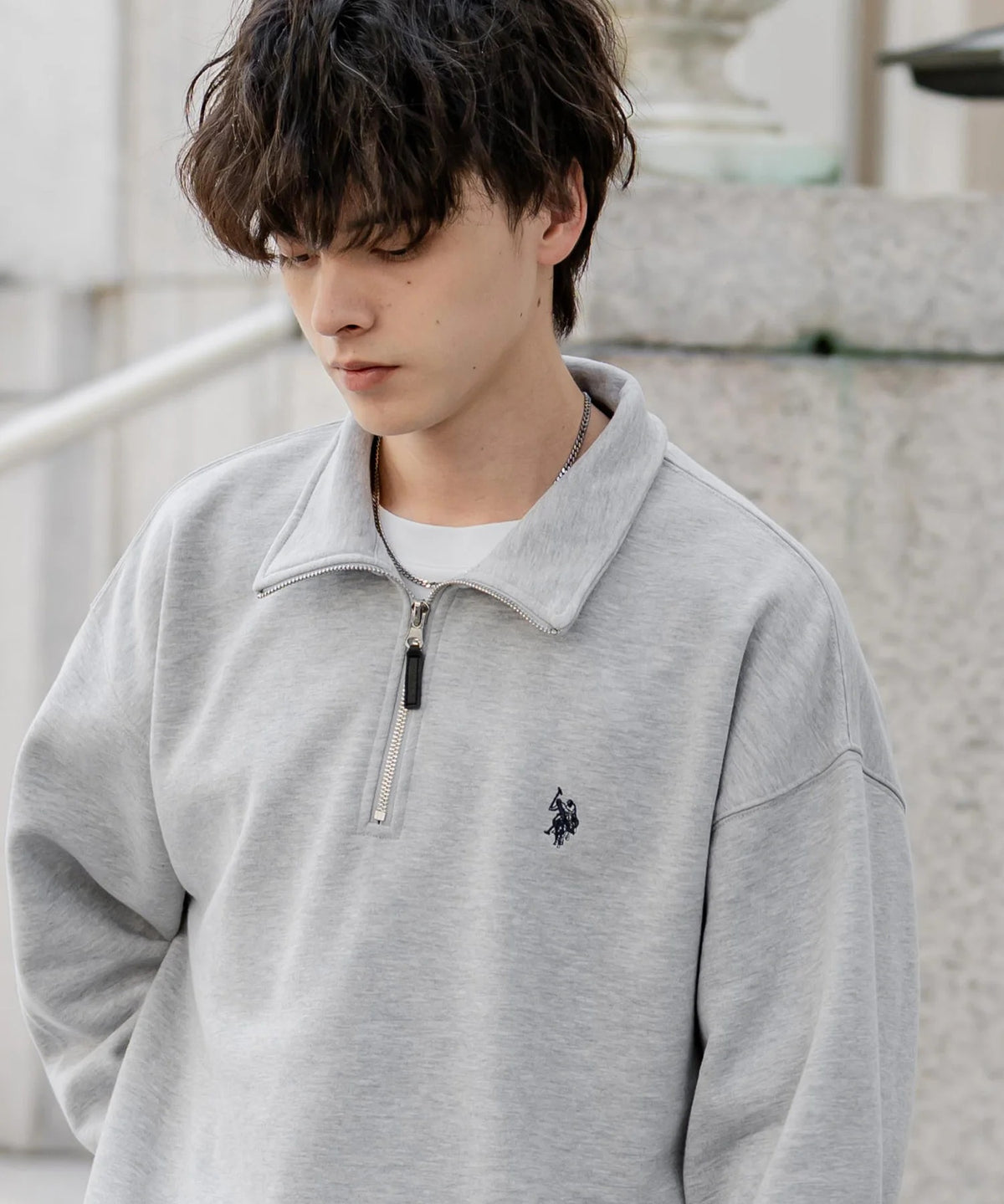 U.S. POLO ASSN. / 寬鬆 刷毛刺繡 半拉鍊開襟衫(日本聯名限定)