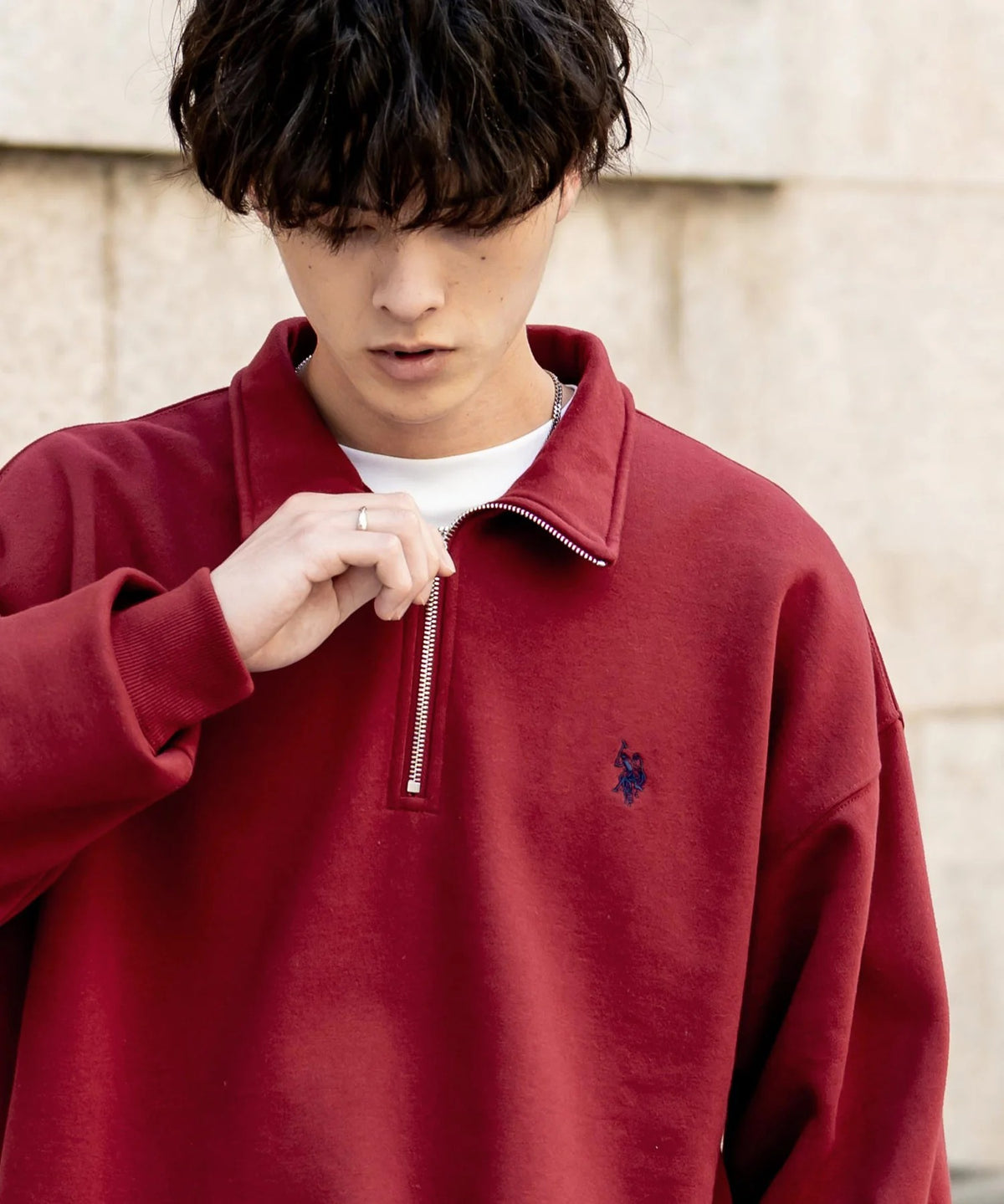 U.S. POLO ASSN. / 寬鬆 刷毛刺繡 半拉鍊開襟衫(日本聯名限定)