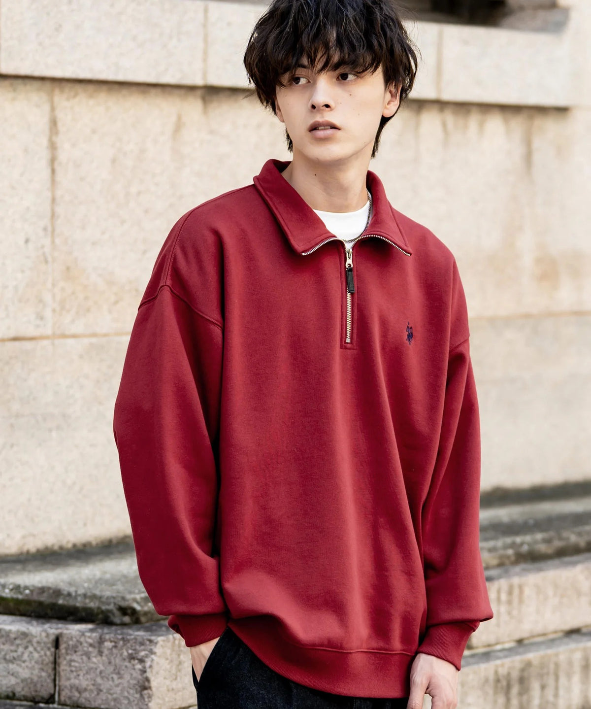 U.S. POLO ASSN. / 寬鬆 刷毛刺繡 半拉鍊開襟衫(日本聯名限定)