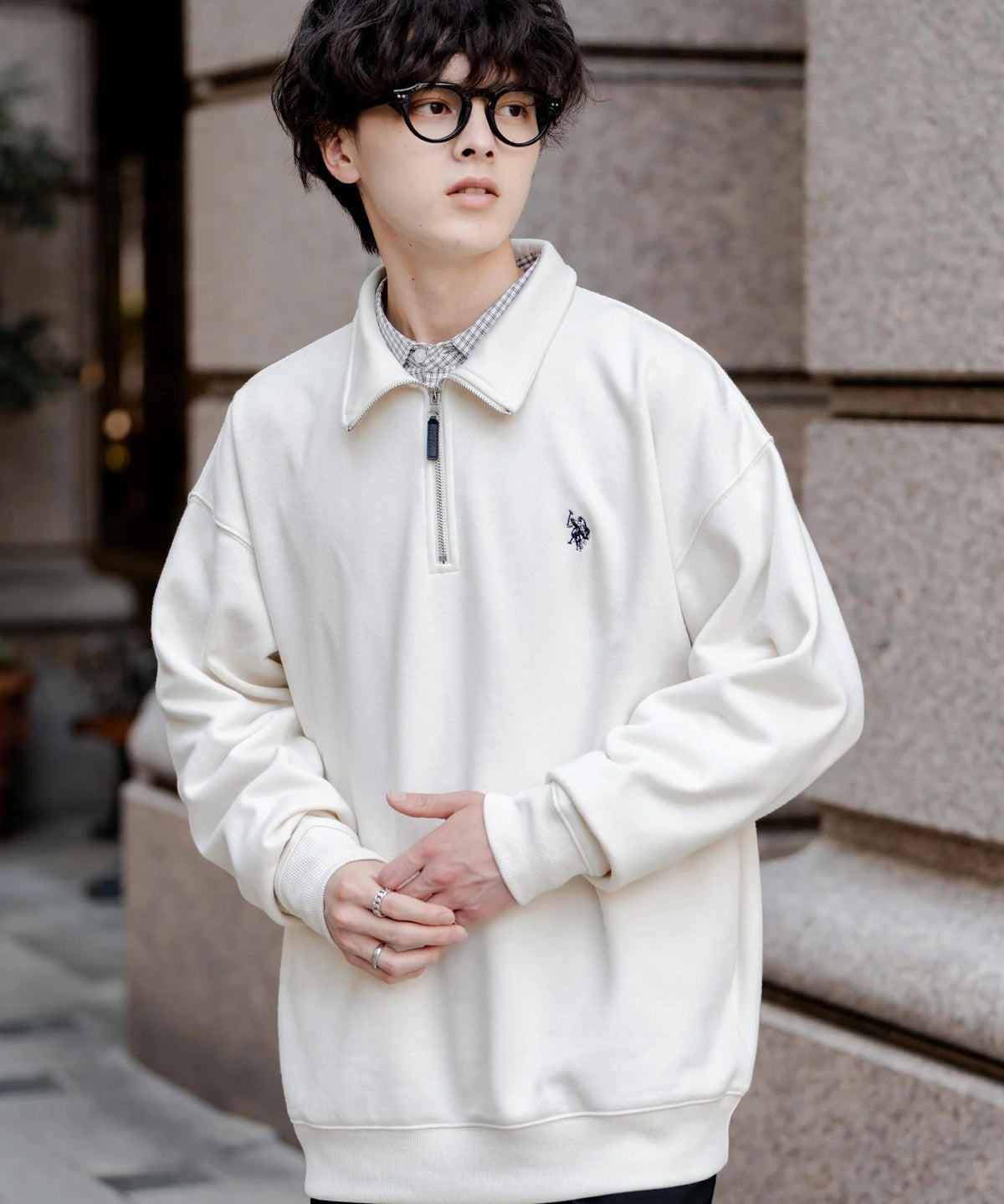 U.S. POLO ASSN. / 寬鬆 刷毛刺繡 半拉鍊開襟衫(日本聯名限定)