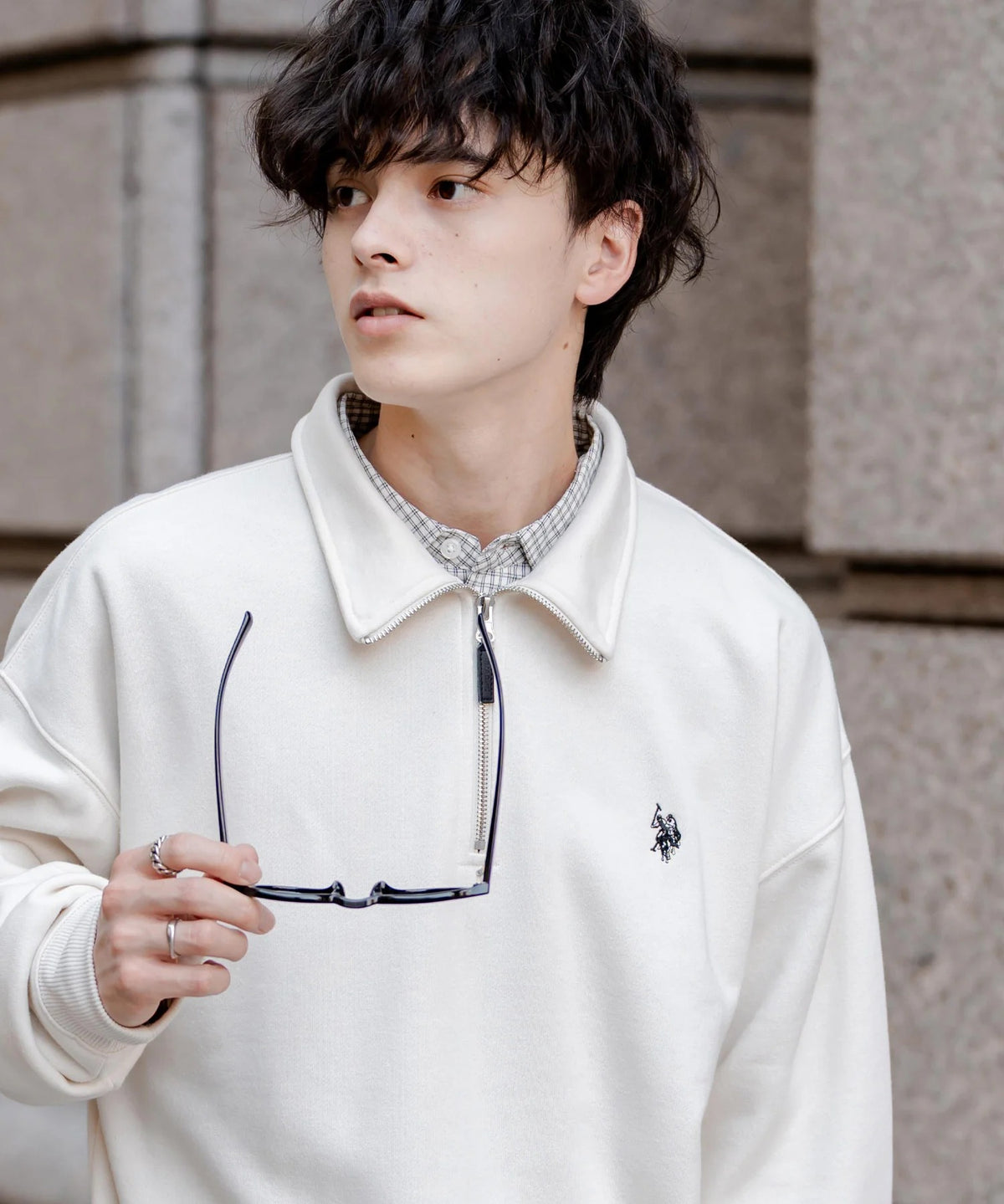 U.S. POLO ASSN. / 寬鬆 刷毛刺繡 半拉鍊開襟衫(日本聯名限定)