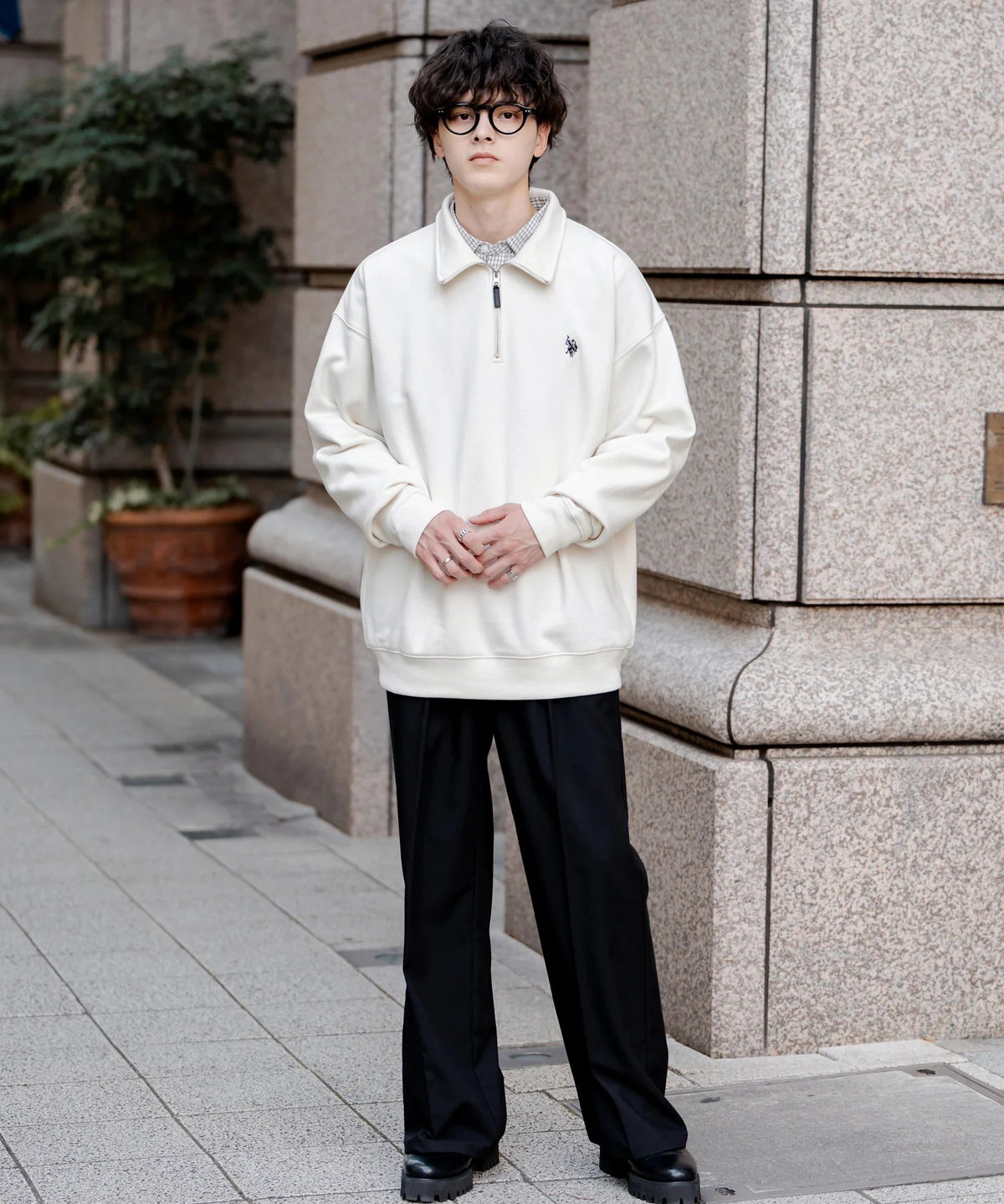 U.S. POLO ASSN. / 寬鬆 刷毛刺繡 半拉鍊開襟衫(日本聯名限定)