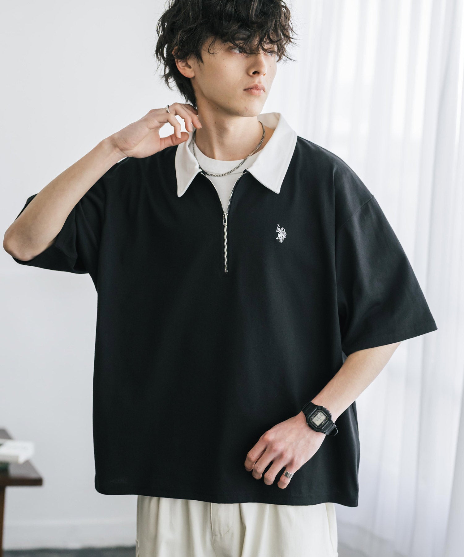 U.S. POLO ASSN. / 半拉鍊刺繡短袖 Polo 衫