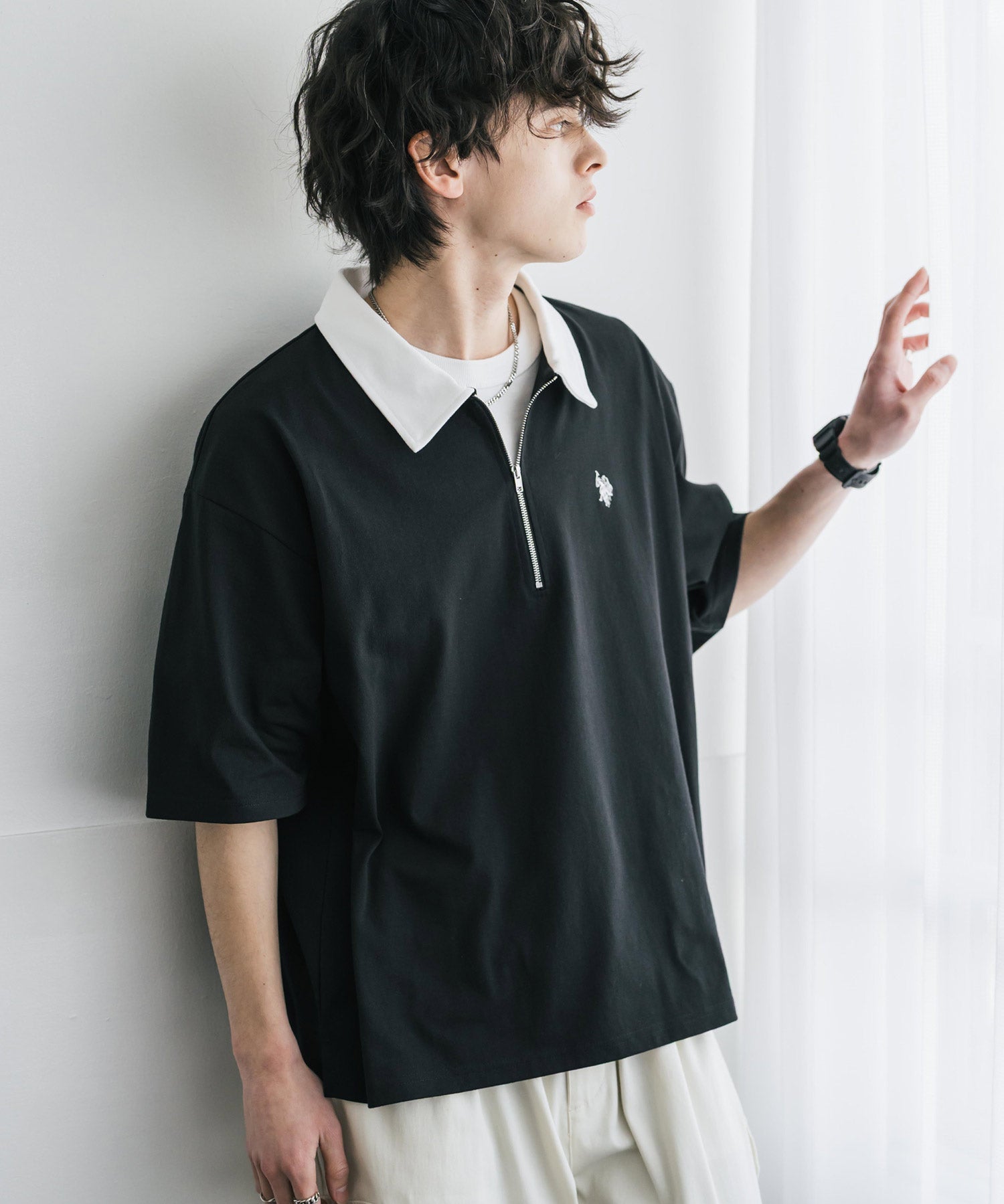 U.S. POLO ASSN. / 半拉鍊刺繡短袖 Polo 衫