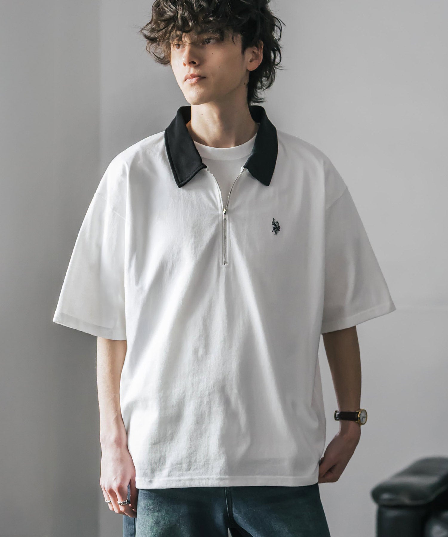 U.S. POLO ASSN. / 半拉鍊刺繡短袖 Polo 衫