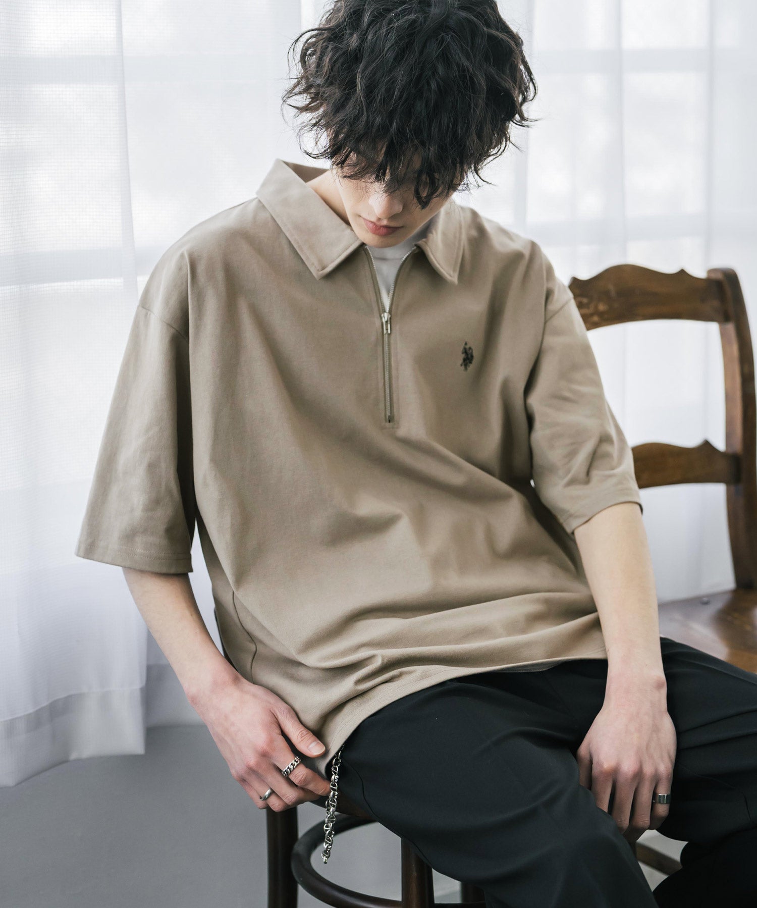U.S. POLO ASSN. / 半拉鍊刺繡短袖 Polo 衫