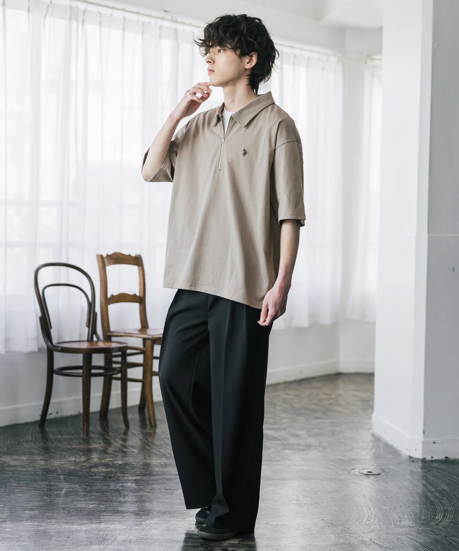 U.S. POLO ASSN. / 半拉鍊刺繡短袖 Polo 衫