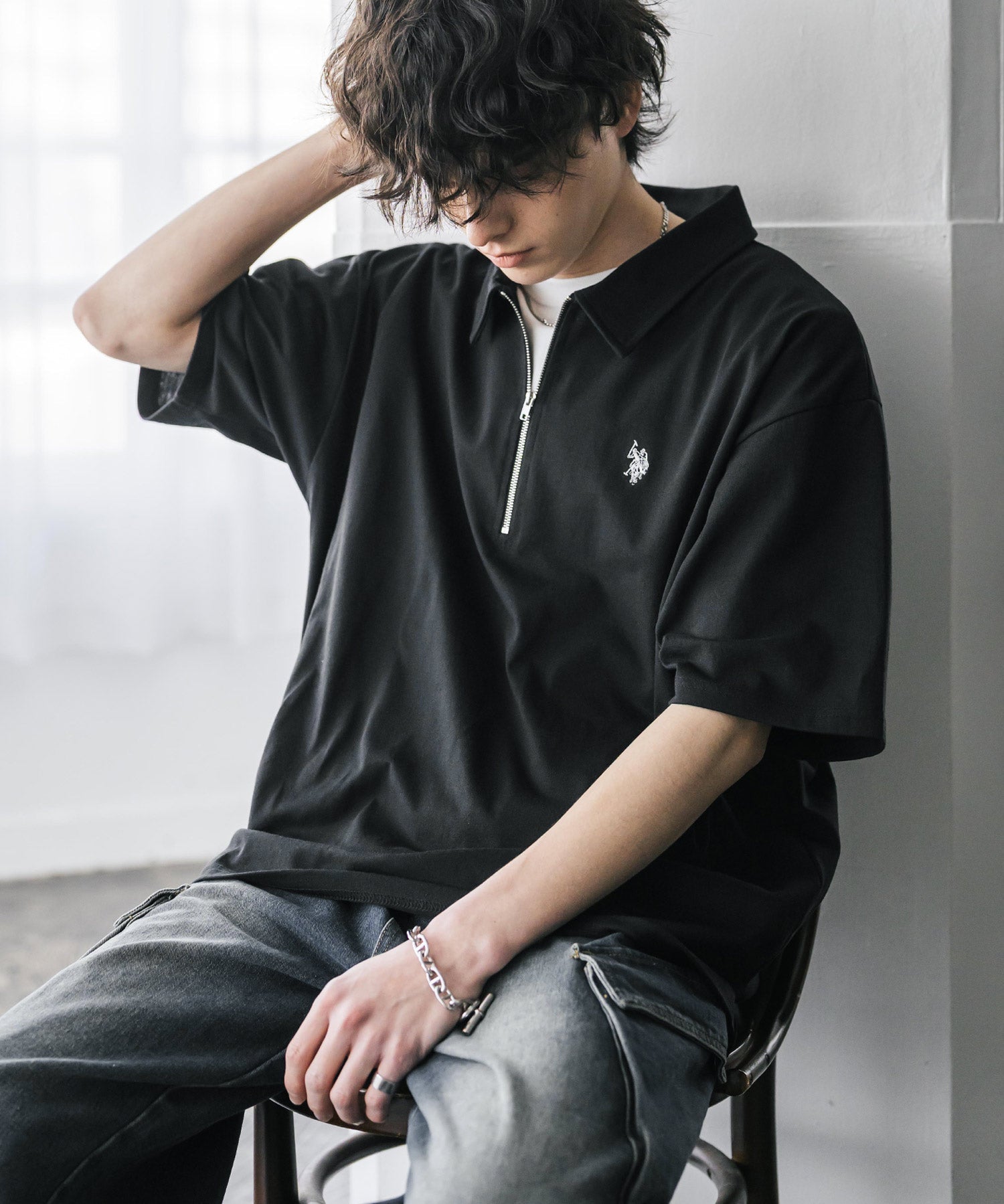 U.S. POLO ASSN. / 半拉鍊刺繡短袖 Polo 衫