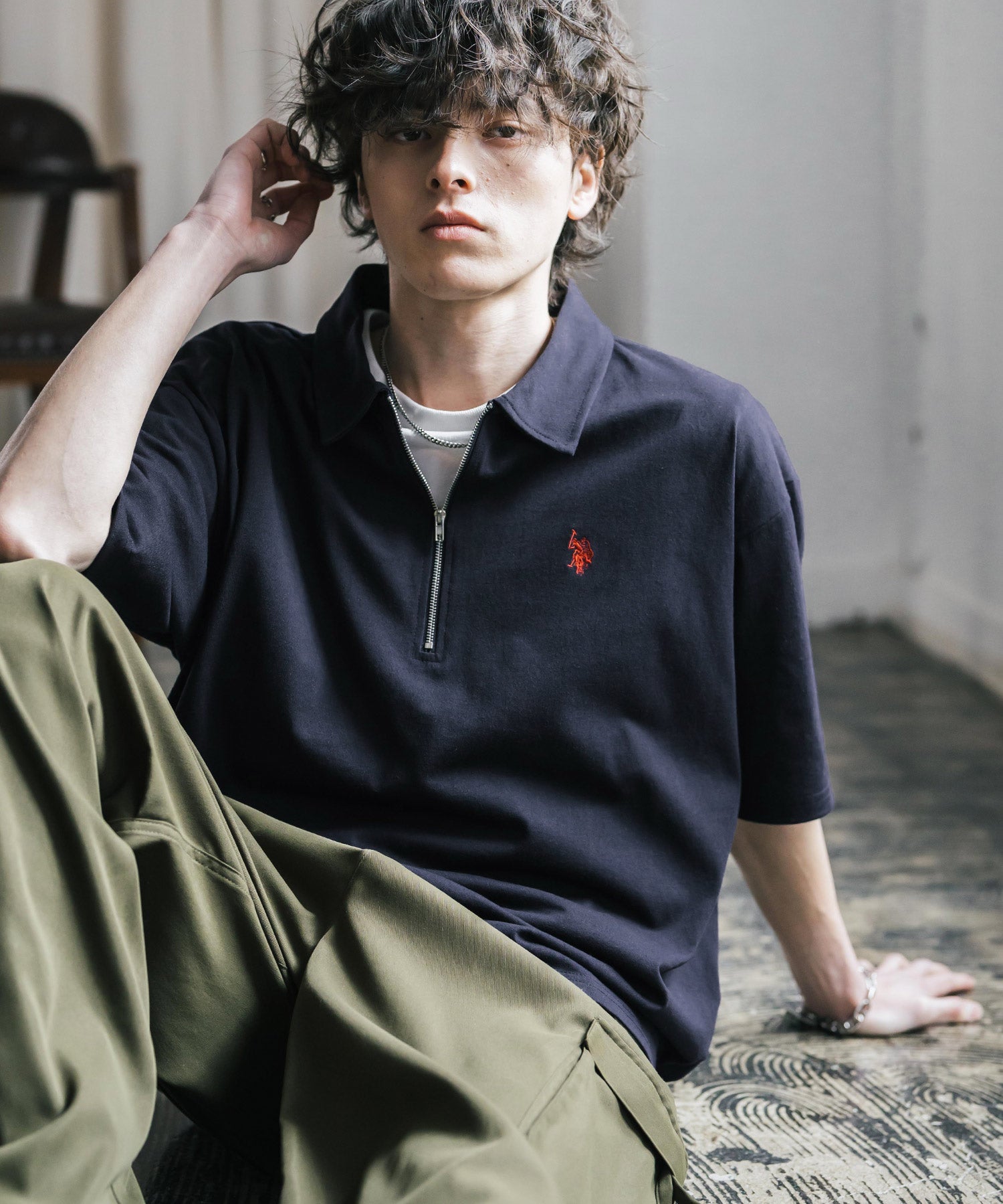 U.S. POLO ASSN. / 半拉鍊刺繡短袖 Polo 衫