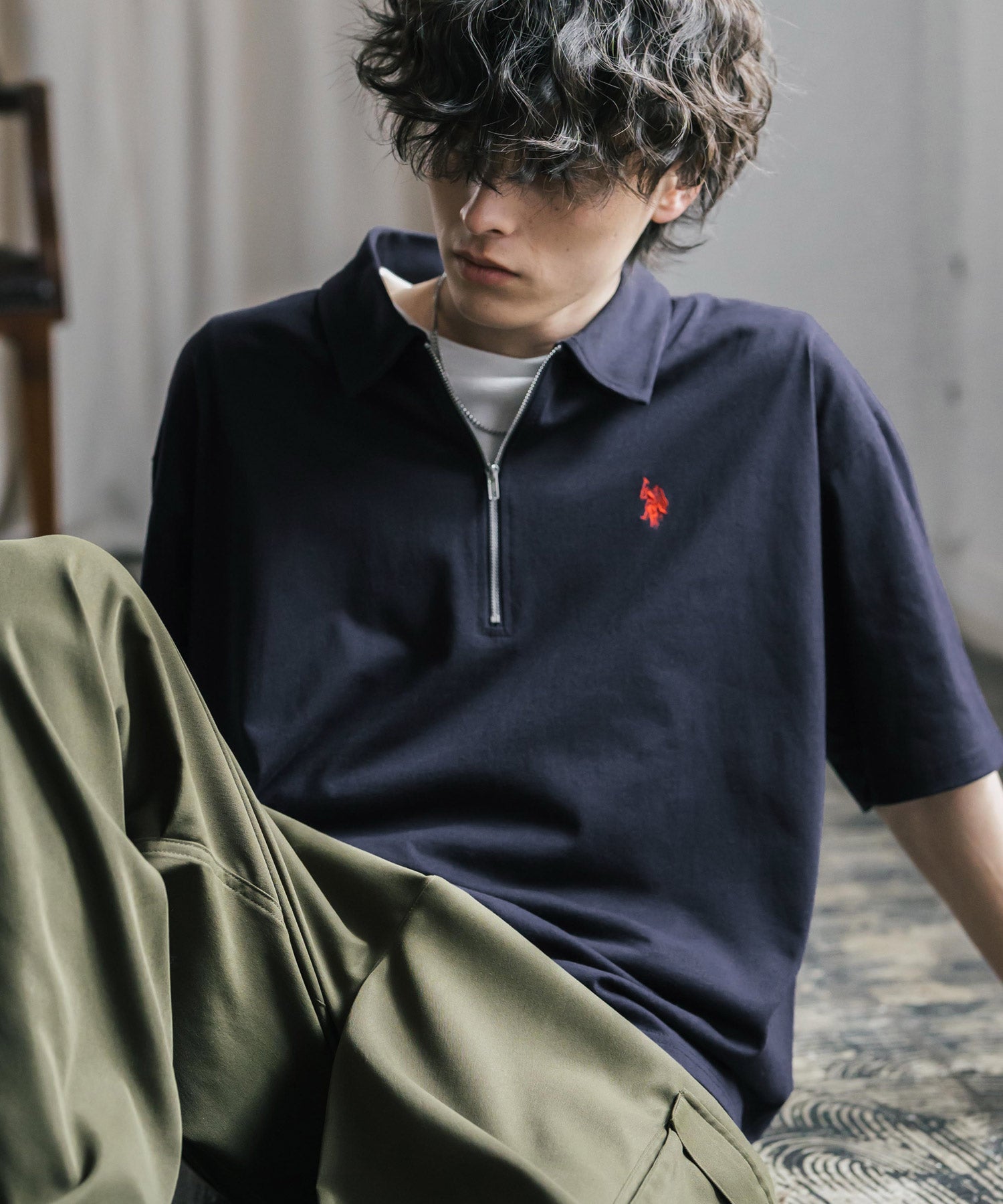 U.S. POLO ASSN. / 半拉鍊刺繡短袖 Polo 衫