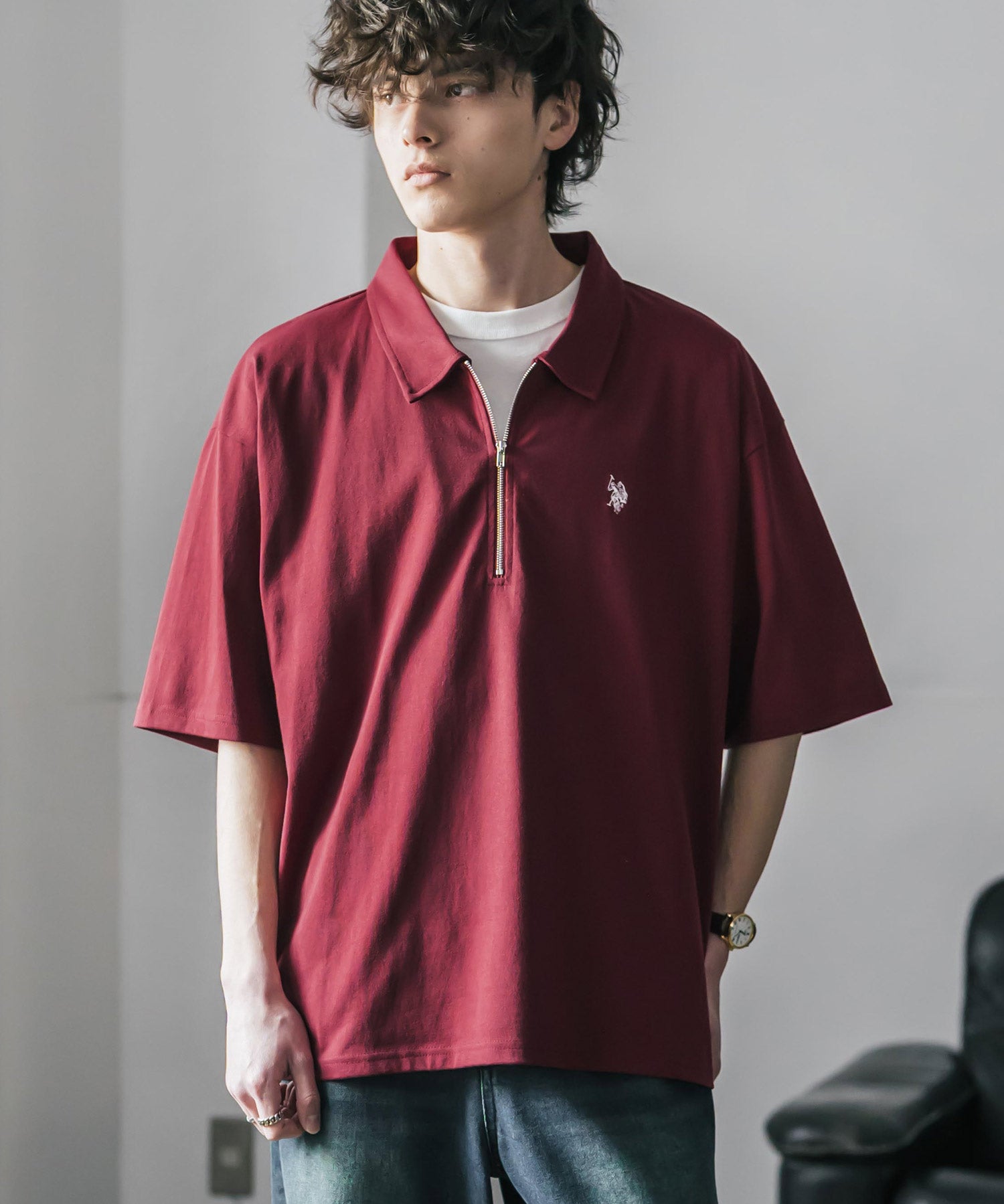 U.S. POLO ASSN. / 半拉鍊刺繡短袖 Polo 衫