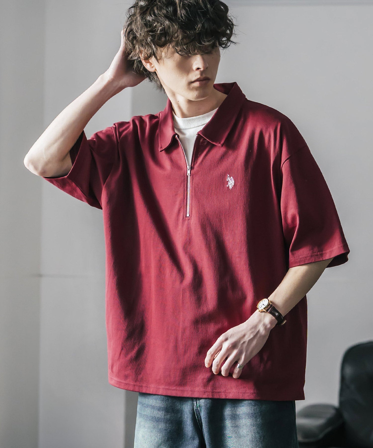 U.S. POLO ASSN. / 半拉鍊刺繡短袖 Polo 衫