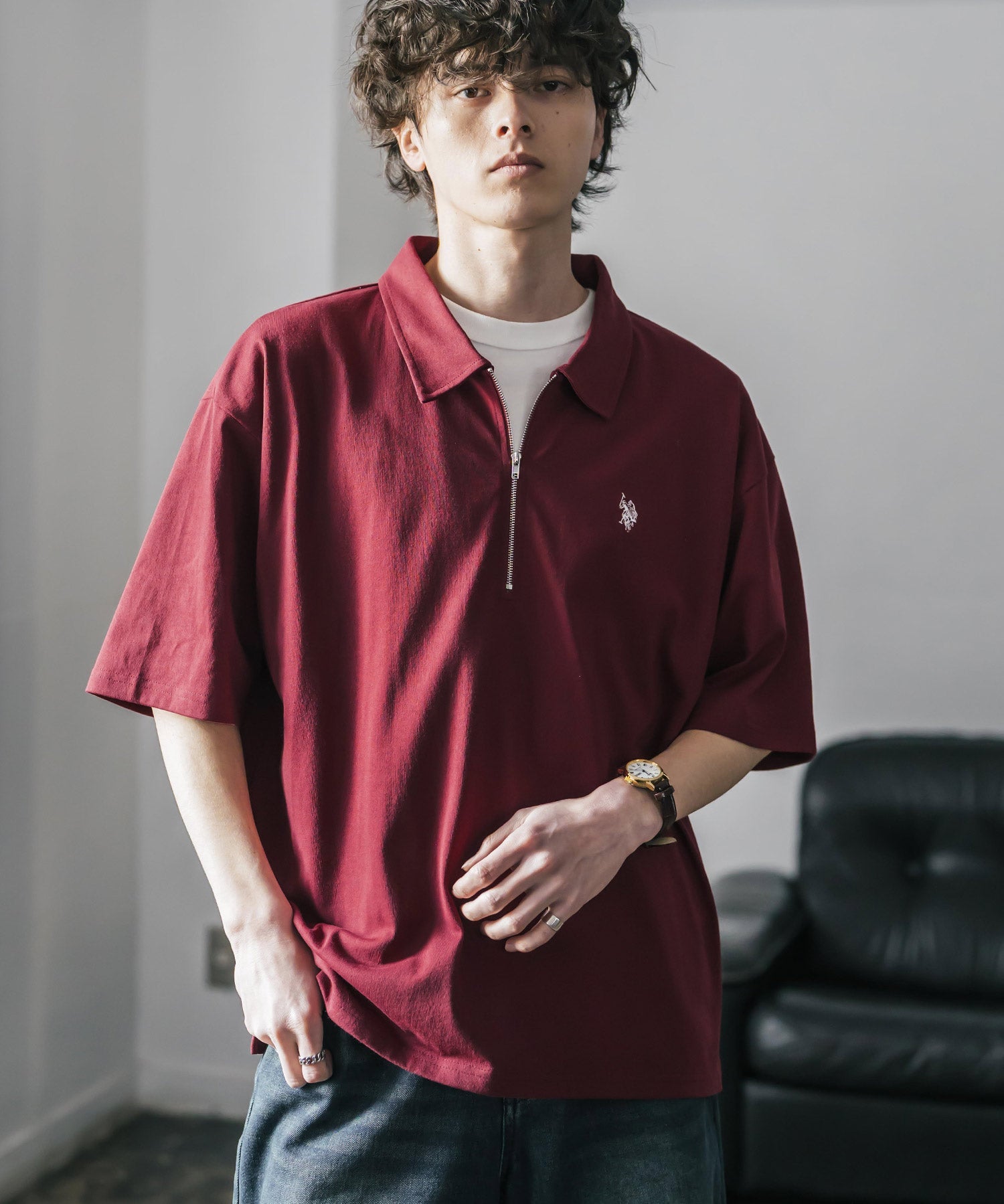 U.S. POLO ASSN. / 半拉鍊刺繡短袖 Polo 衫