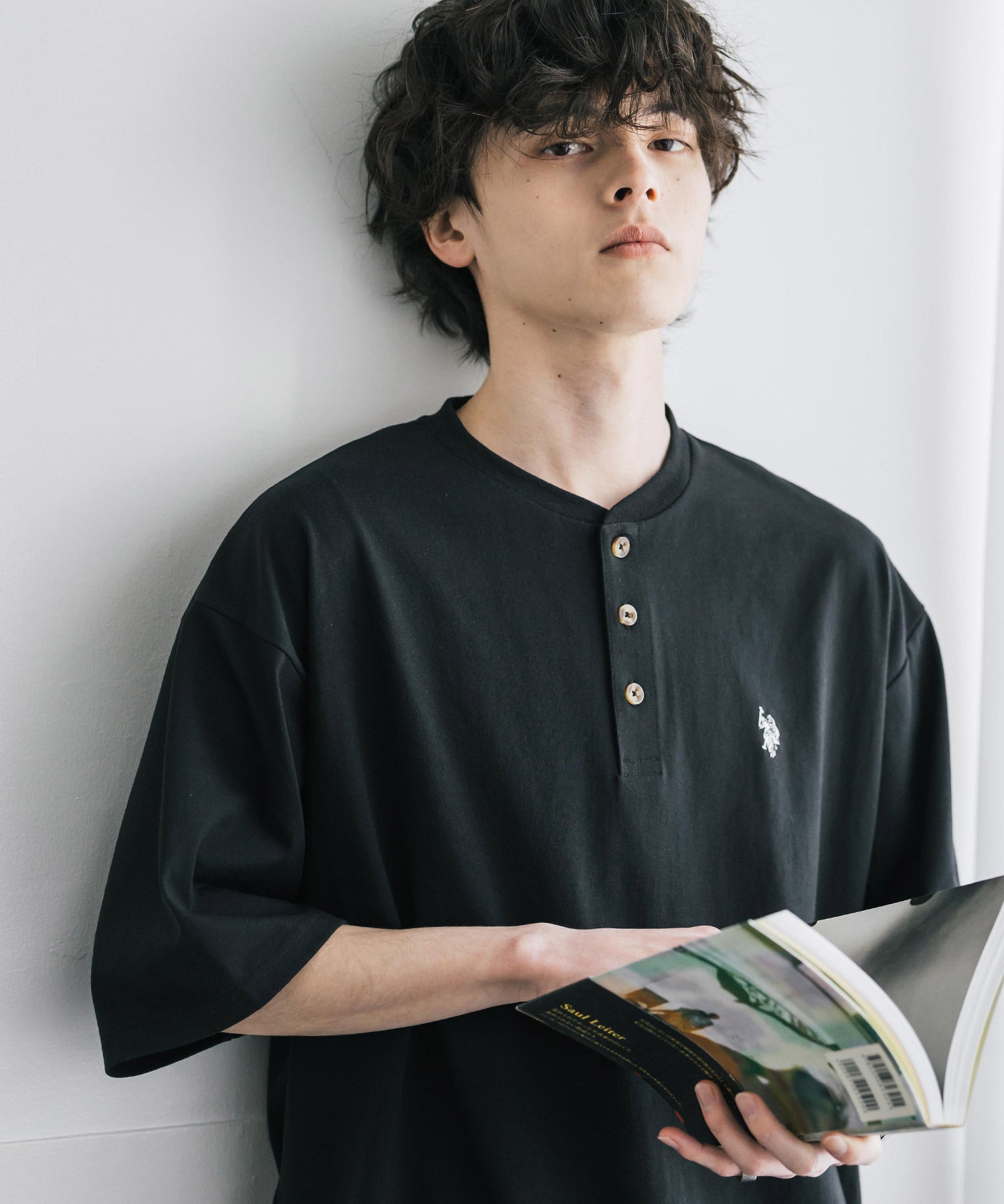 U.S. POLO ASSN. / 刺繡亨利領短袖T恤