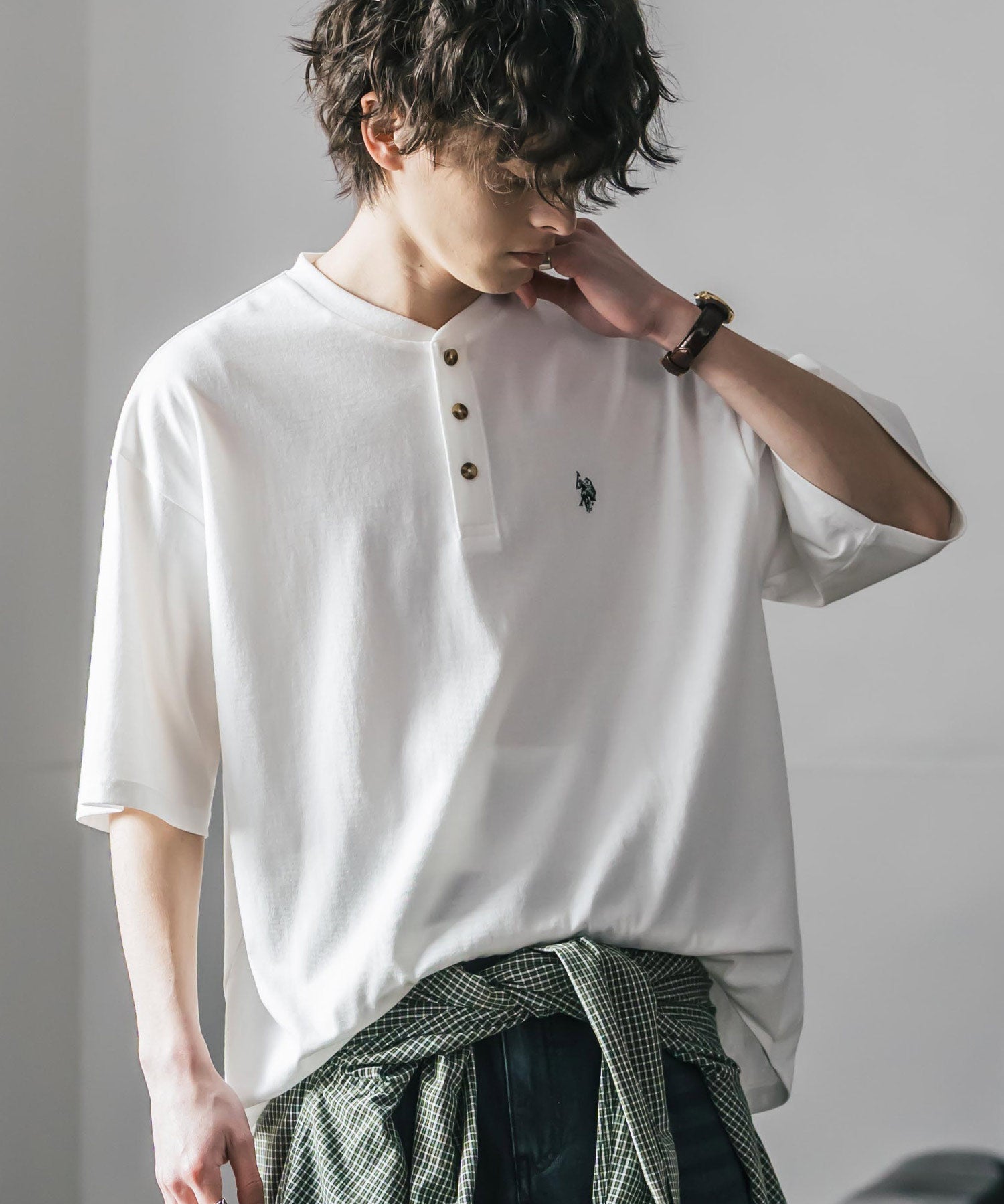 U.S. POLO ASSN. / 刺繡亨利領短袖T恤