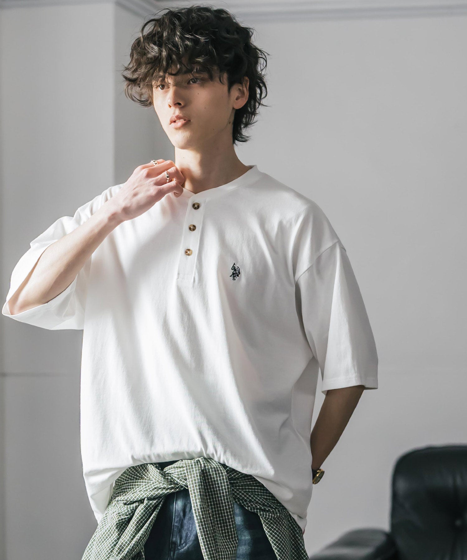 U.S. POLO ASSN. / 刺繡亨利領短袖T恤